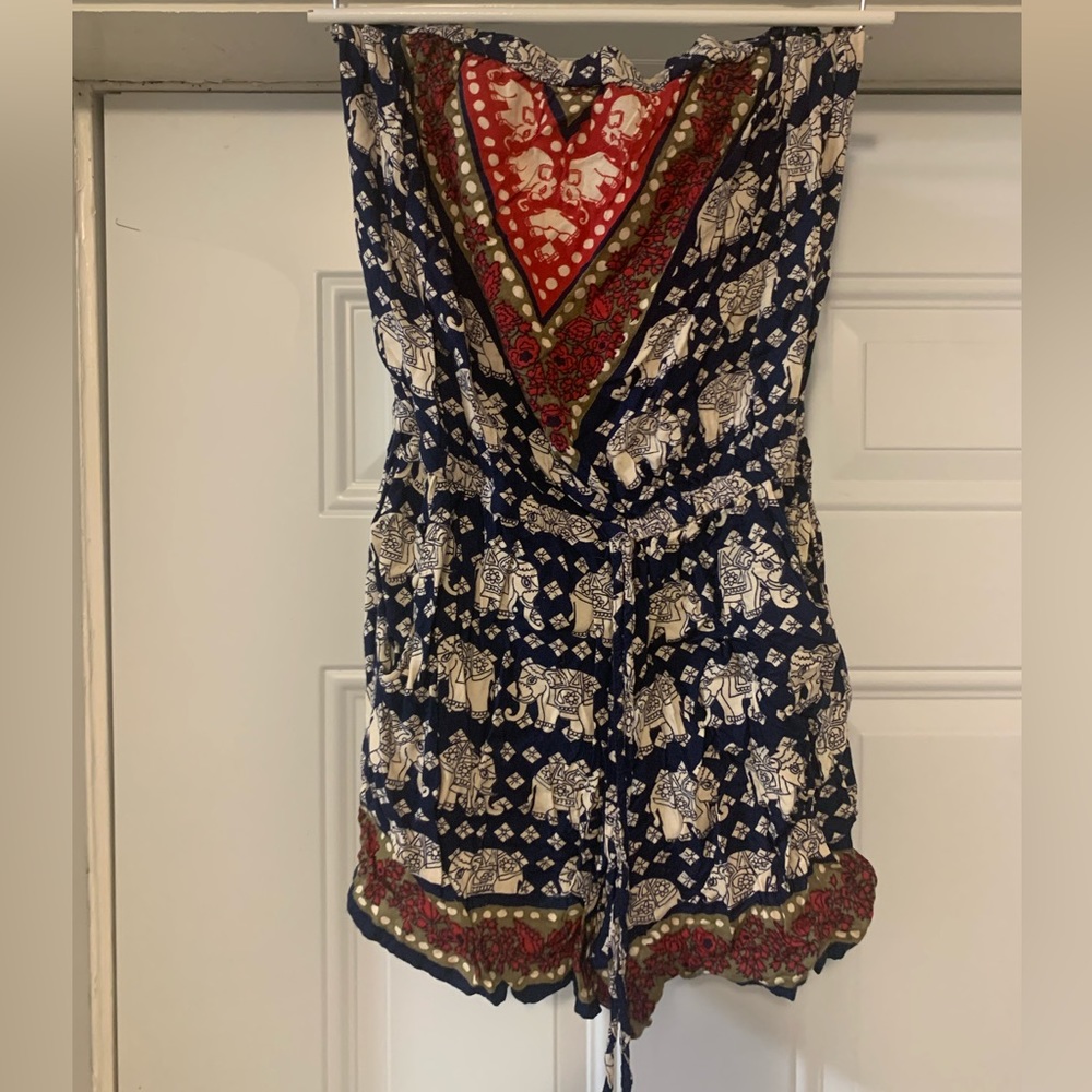 Navy, red, green elephant romper/playsuit